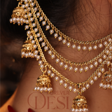 Moti Jhumka Kaan Chain (3-layers) Pair