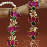Trikamal Kaan - Triple Lotus Ear-Support Earrings
