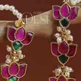 Trikamal Kaan - Triple Lotus Ear-Support Earrings