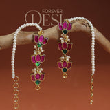 Trikamal Kaan - Triple Lotus Ear-Support Earrings