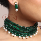 Natural Green Jade Onyx Choker Set