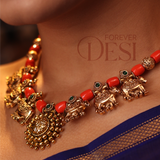 Kamdhenu cow and calf Necklace Set (Povla)
