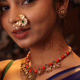 Kamdhenu cow and calf Necklace Set (Povla)