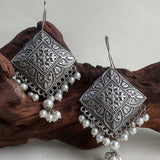 Pearl Tassel Oxidized Earrings