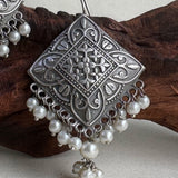 Pearl Tassel Oxidized Earrings